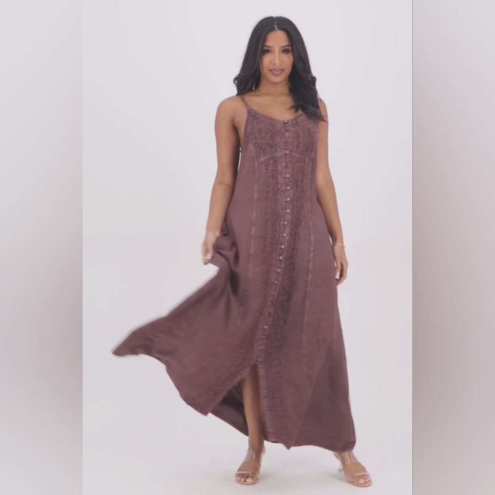 Advance Apparels - Boho Acid Wash Dress - Brown - FS/L/XL